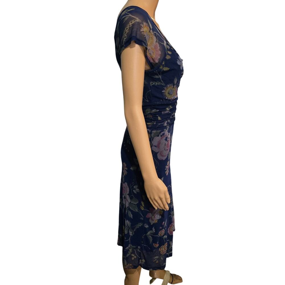 King Louie Blue Floral Print Midi Dress Small - Picture 3 of 6